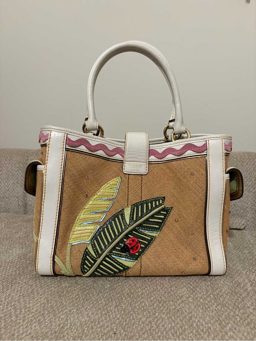 Coach 2004 Limited Edition Straw Ladybug Tote - Picture 2 of 7